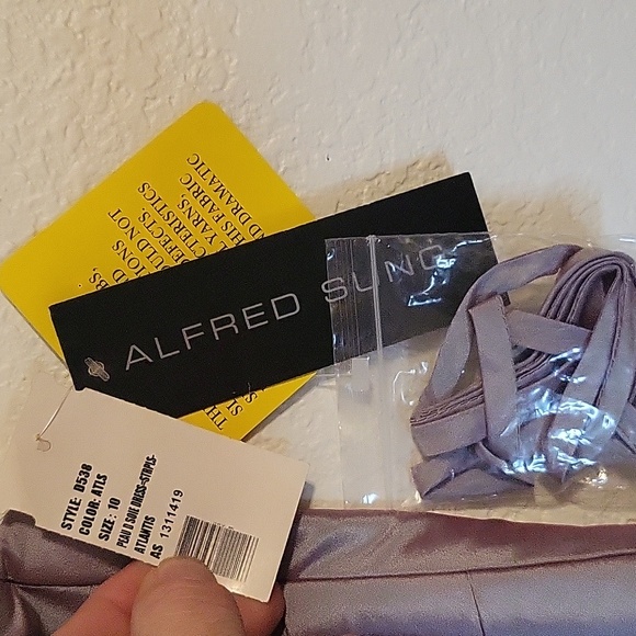 NWT Alfred Sung Iridescent Lt Grey Strapless Cocktail Dress Sz 10 Pockets, Belt - Picture 13 of 14